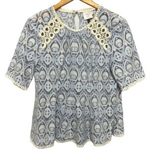 Anthropologie Blue and White Patterned Blouse